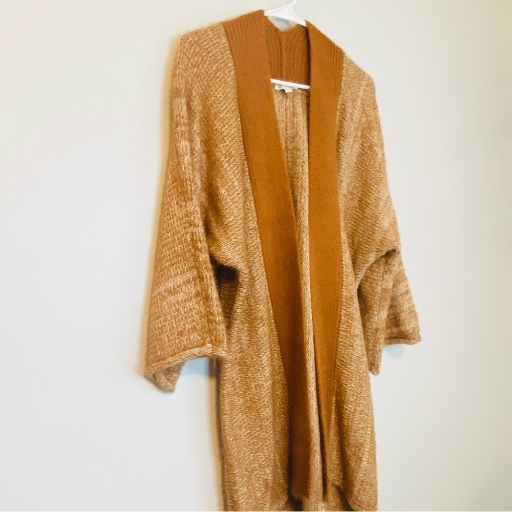 Mystree Tan and Brown Open-Front Long Cardigan - Picture 4 of 7